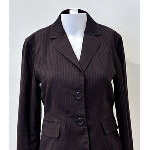 Vtg Y2K Banana Republic Womens Blazer Sz 4  Brown Pinstripe Peplum Academia Prep